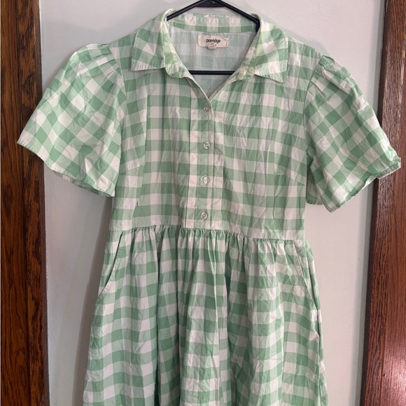 anthropologie green gingham dress Ranna Gill Anthropologie Army Green Plaid Dress with Floral Embroidery and Bow Tie Detail (XS) main image 0